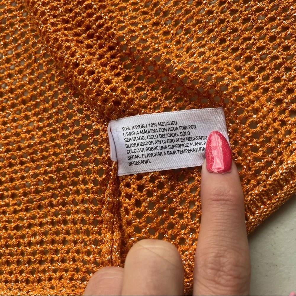 ALANI NOELLE FUTURE COLLecTIVE Women 1X Orange Metallic Crop Open Knit Cardigan - Picture 8 of 16